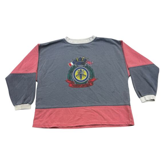 Vintage Express Transatlantique Sweatshirt Mens XXL Blue Red Flag Long Sleeve - Picture 1 of 12
